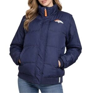 Reebok DENVER BRONCOS Womens L Convertible Puffer Jacket Vest NFL Navy/Orange